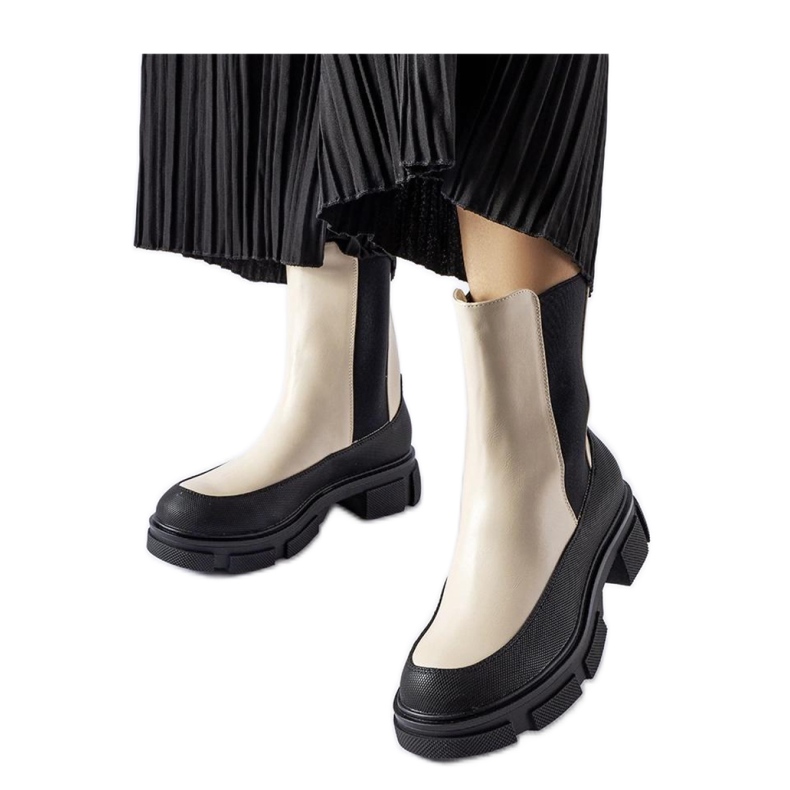 Béžové a černé nazouvací kotníkové boty Faisal - Solea béžový Béžové a černé nazouvací kotníkové boty Faisal - Solea béžový