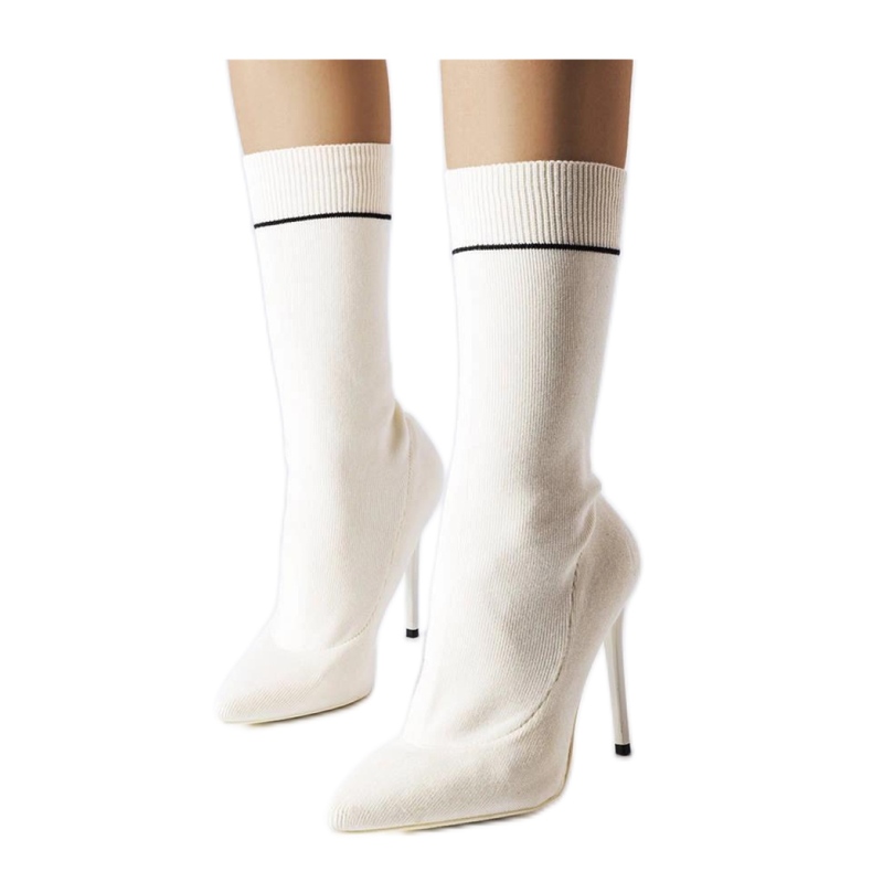 Bílé ponožkové kotníkové boty na vysokém podpatku Pelletier - Solea bílý