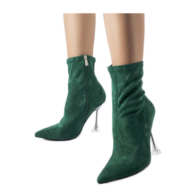 Zelené kotníkové boty s ozdobným podpatkem zelená Zelené kotníkové boty s ozdobným podpatkem zelená