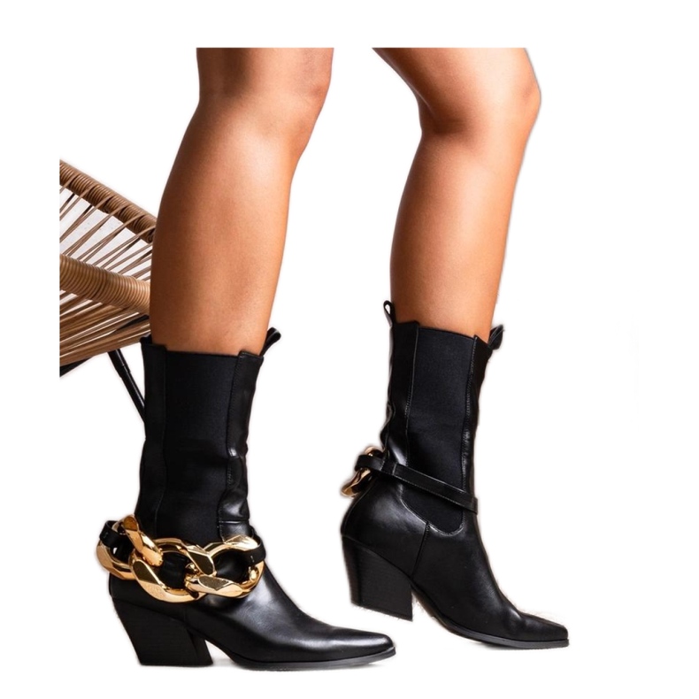 Černé nazouvací kovbojské boty s řetízkem černá Černé nazouvací kovbojské boty s řetízkem černá