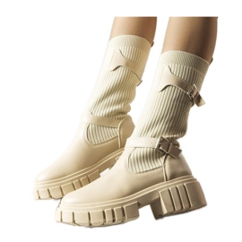 Béžové stylové kozačky s pružným svrškem Ida - Solea béžový Béžové stylové kozačky s pružným svrškem Ida - Solea béžový