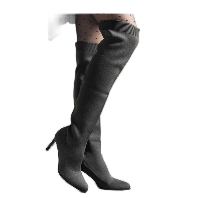 Zelené nazouvací kozačky na vysokém podpatku s elastickým svrškem zelená