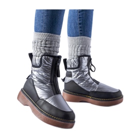 Šedé zateplené sněhule se zipem černý