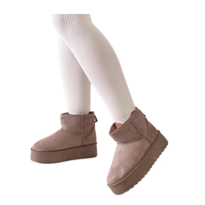 Tmavě béžové ležérní sněhule s vysokou platformou béžový