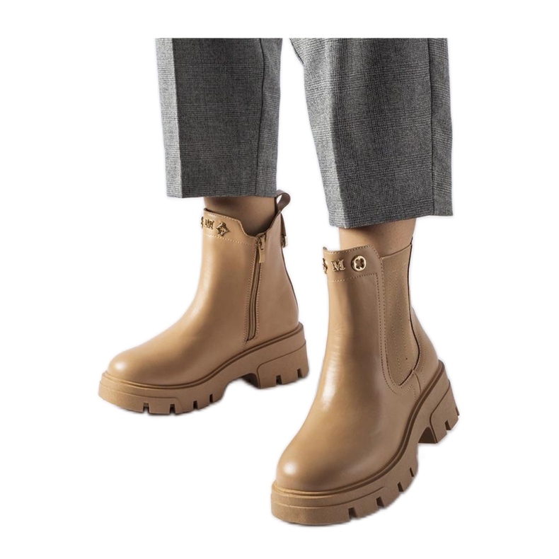 Béžové zateplené ozdobné kotníkové boty béžový