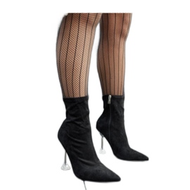 Černé kotníkové boty s ozdobným podpatkem černá Černé kotníkové boty s ozdobným podpatkem černá