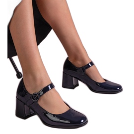 Navy Blue Barnised Pumps s proužkem na sloupku modrý Navy Blue Barnised Pumps s proužkem na sloupku modrý