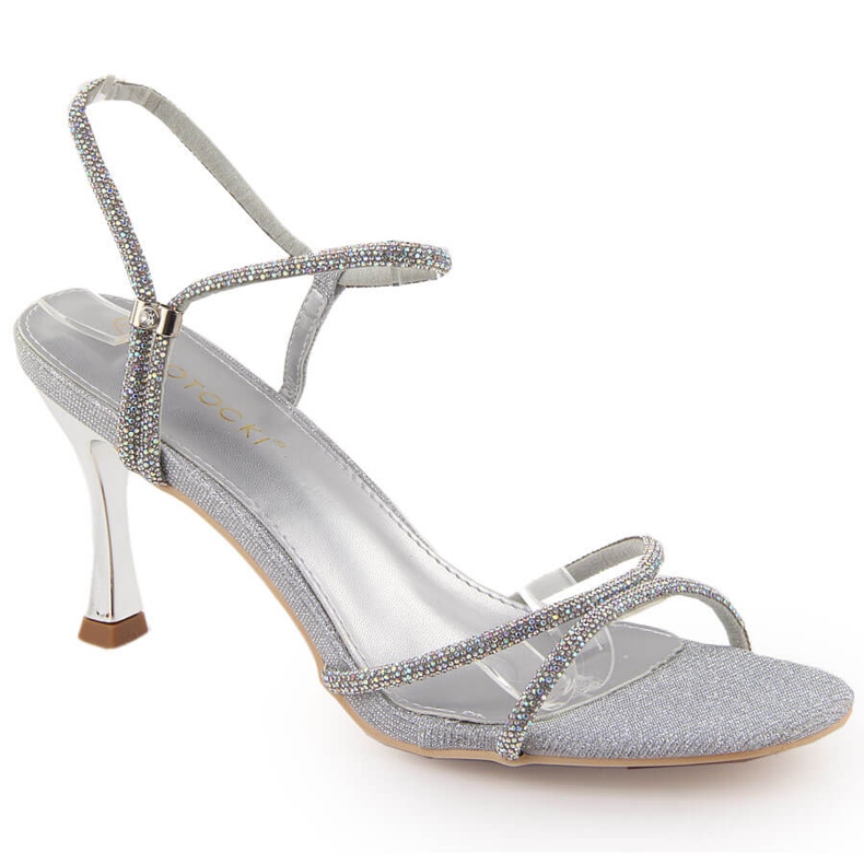 Potocki Dámské stříbrné sandály na vysokém podpatku se zirkony LE20326 stříbrný Potocki Dámské stříbrné sandály na vysokém podpatku se zirkony LE20326 stříbrný