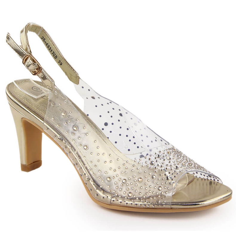 Dámské transparentní sandály na vysokém podpatku se zlatými zirkony Potocki WS43317 Dámské transparentní sandály na vysokém podpatku se zlatými zirkony Potocki WS43317