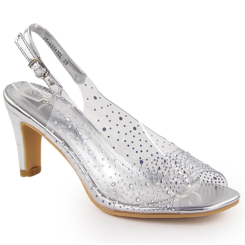 Dámské transparentní sandály na vysokém podpatku se stříbrnými zirkony Potocki WS43317 Dámské transparentní sandály na vysokém podpatku se stříbrnými zirkony Potocki WS43317