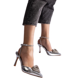 Stříbrné lodičky s otevřeným podpatkem zdobené zirkony stříbrný Stříbrné lodičky s otevřeným podpatkem zdobené zirkony stříbrný