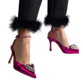 Růžové lodičky s otevřeným podpatkem zdobené zirkony růžový Růžové lodičky s otevřeným podpatkem zdobené zirkony růžový