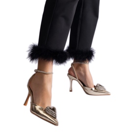 Zlaté lodičky s otevřeným podpatkem zdobené zirkony zlatý Zlaté lodičky s otevřeným podpatkem zdobené zirkony zlatý