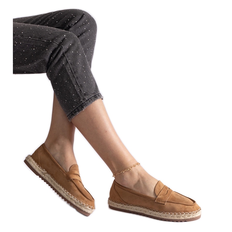 Klouzací espadrilles karamel na platformě hnědý