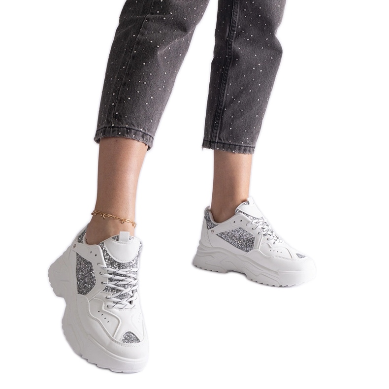 Bílé dámské tenisky se třpytivými vsadkami bílý