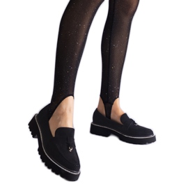 Černé mokasíny semišové kůže s ozdobou černý