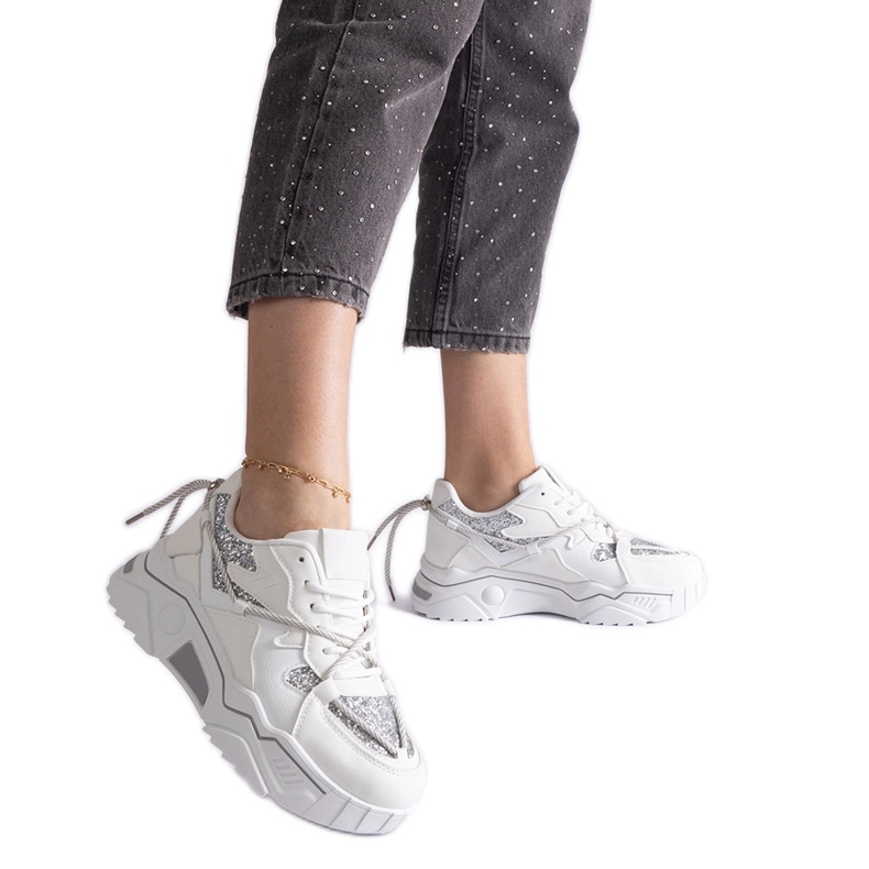 Bílé dámské tenisky se třpytkami bílý Bílé dámské tenisky se třpytkami bílý
