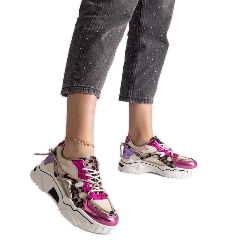 Růžové tenisky zdobené zirkonovou šňůrkou růžový Růžové tenisky zdobené zirkonovou šňůrkou růžový