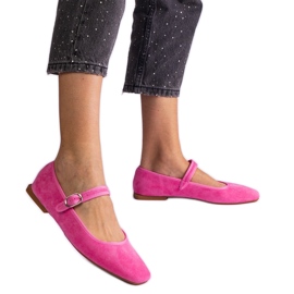 Tmavě růžové baleríny s přezkou a čtvercovou špičkou růžový Tmavě růžové baleríny s přezkou a čtvercovou špičkou růžový