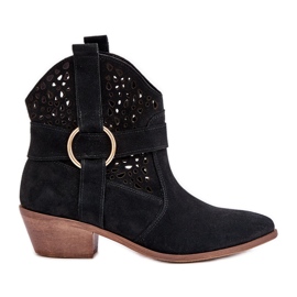 Zazoo 2994 Black Openwork Cowboy Cowboy Boots černá