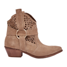Zazoo 2994 Beige Openwork Cowboy Boots béžový