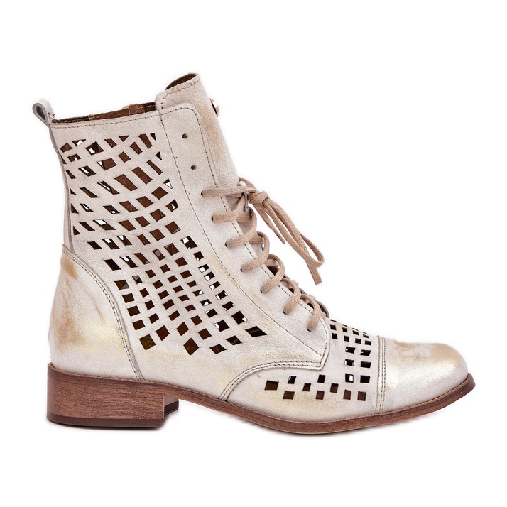 Zazoo 2627 Openwork Leather Golden Boots otře zlatý