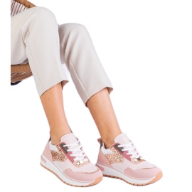 Růžové tenisky na plošině zdobené třpytem růžový Růžové tenisky na plošině zdobené třpytem růžový