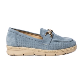Perforované dámské mokasíny s modrou dekorací modrý
