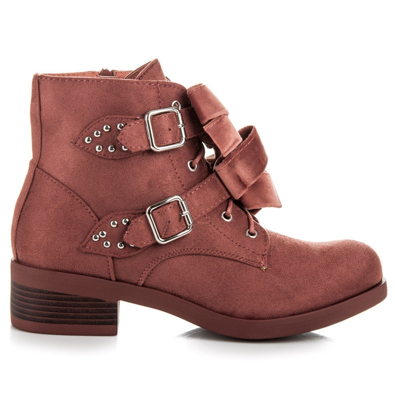 Ideal Shoes Kozačky s mašličkami růžový