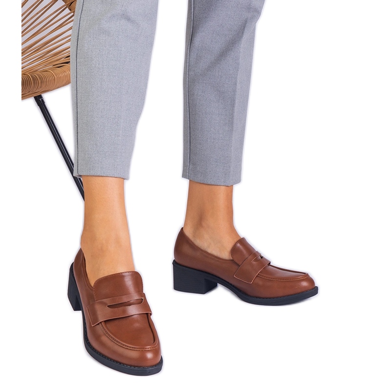 Brown Eco -leather čerpadla na nízkém sloupku hnědý Brown Eco -leather čerpadla na nízkém sloupku hnědý