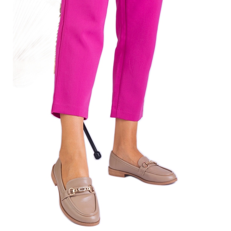 Dámské hnědé mokasíny s dekorací a zirkony hnědý