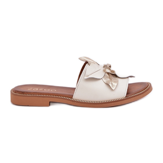 Pantofle s dekorací Natural Leather Zazoo 3667 White bílý Pantofle s dekorací Natural Leather Zazoo 3667 White bílý