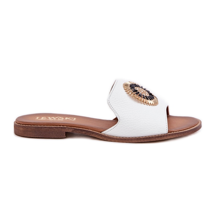 Lewski Shoes Kožené žabky s plochým pokojem Lewski 3047/o Dekorace bílý