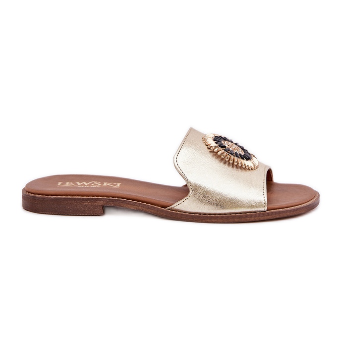 Lewski Shoes Kožené žabky s plochou lewski złote zlatý