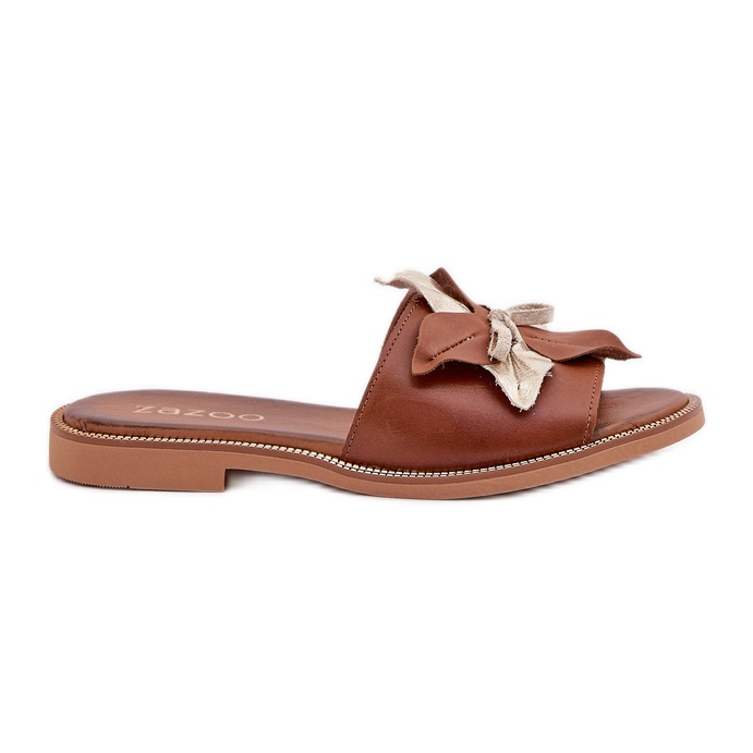 Pantofle s dekorací Natural Leather Zazoo 3574/Z Camel hnědý