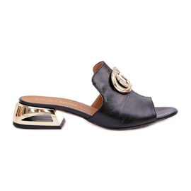 Elegantní kožená ženská nízká -Heels Laura Messi 2874 Black černý