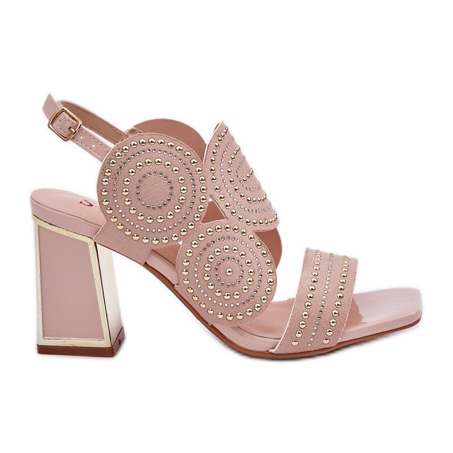 Zdobené sandály na post beige béžový Zdobené sandály na post beige béžový