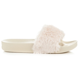 Via Giulia  Krémové pantofle s kožíškem hnědý