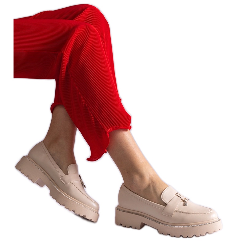 Beige Eco -leather mokasíny zdobené zirkony béžový