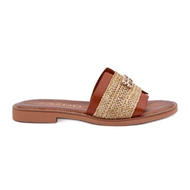 Kožené žabky s dekorativním detailem a Braid Zazoo 40426 Brown hnědý