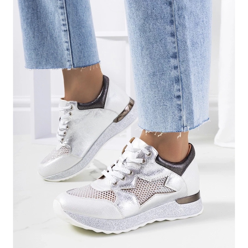 D/GMR Bílé kovové sportovní boty krajky -Up tenisky Otevřené torres bílý