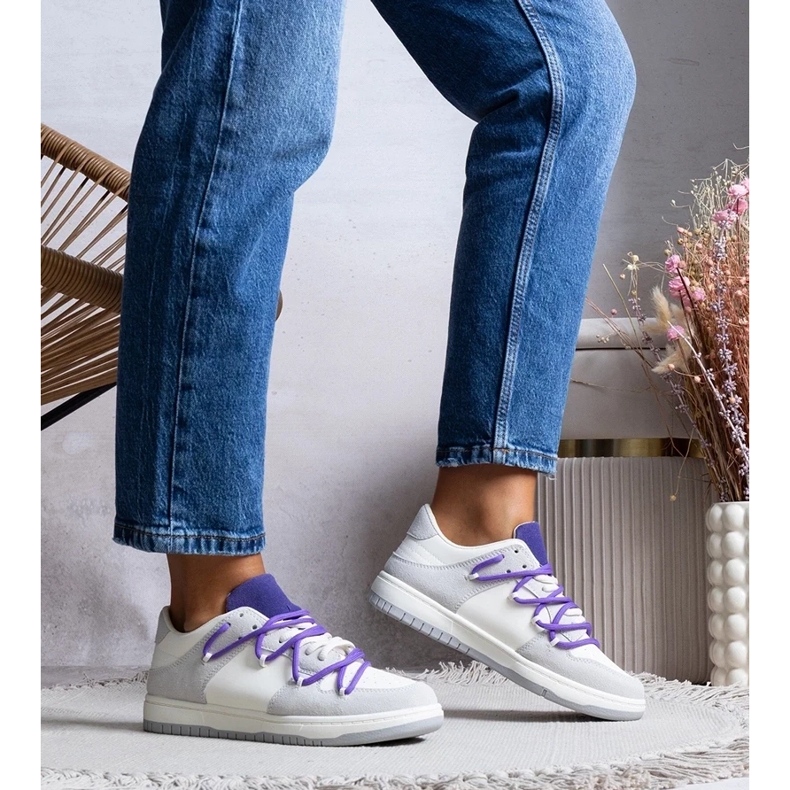 D/GMR Šedé tenisky dámské tenisky fialové tkaničky arcobaleno šedá