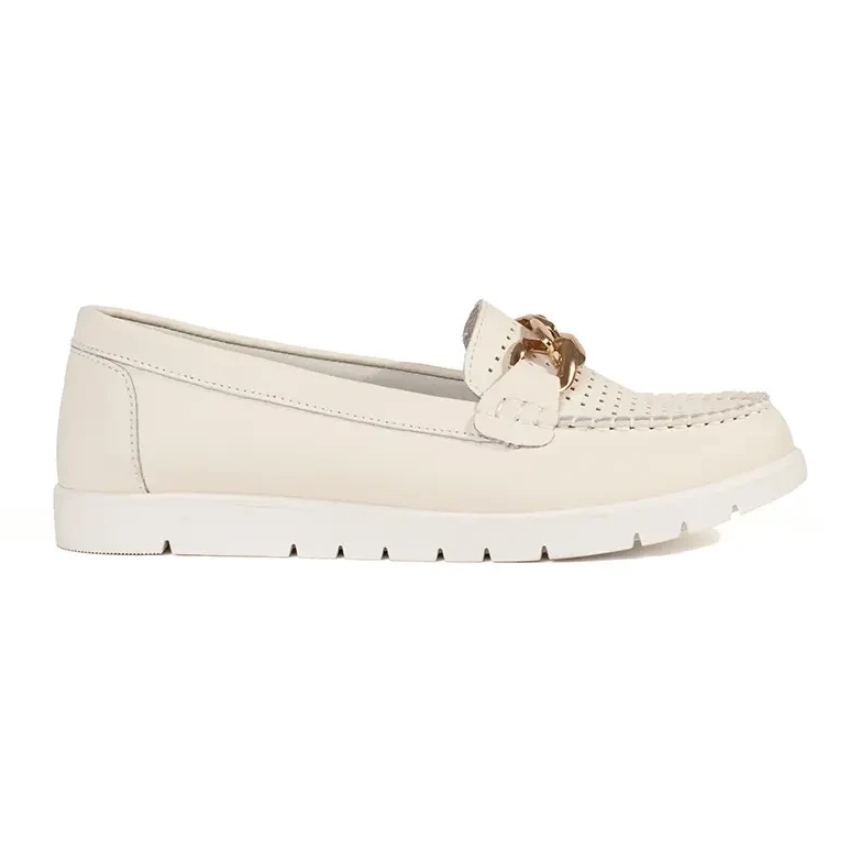 Goodin Kožené lehké béžové mokasíny s řetězem na platformě béžový