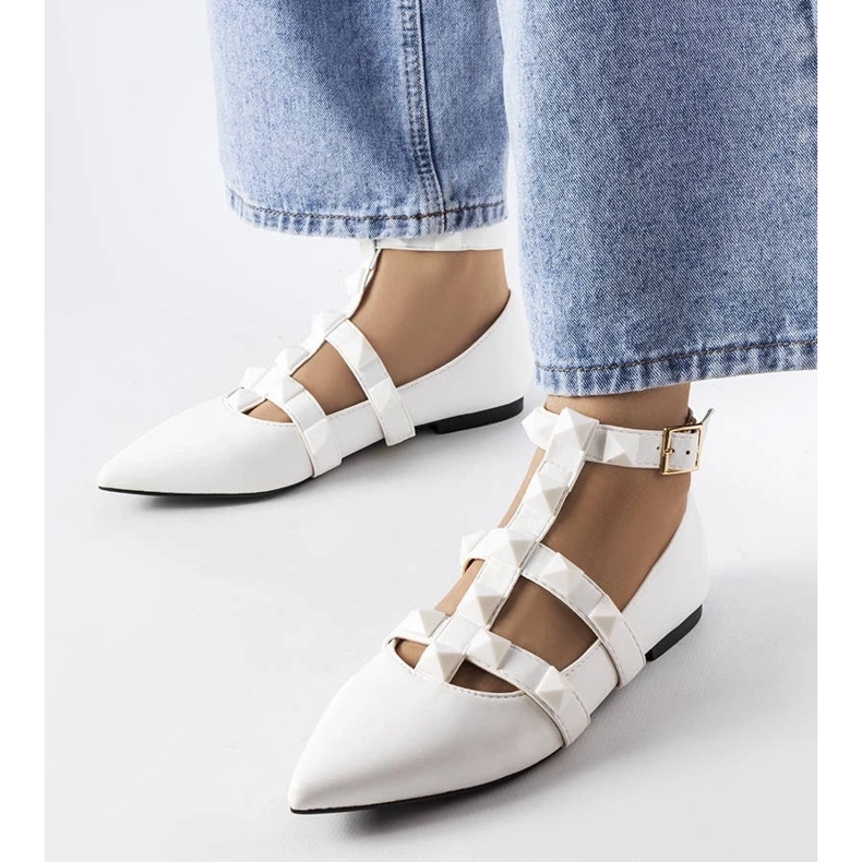 D/GMR Bílé baleríny s efektním zapínáním Blur bílý