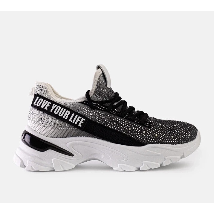 D/CEO Bílé a šedé lesklé masivní tenisky značky Senai černá