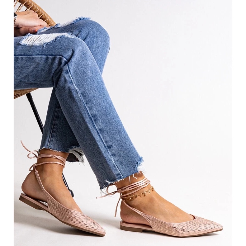 D/CEO Safinové šněrovací růžové balerínky s kamínky růžový