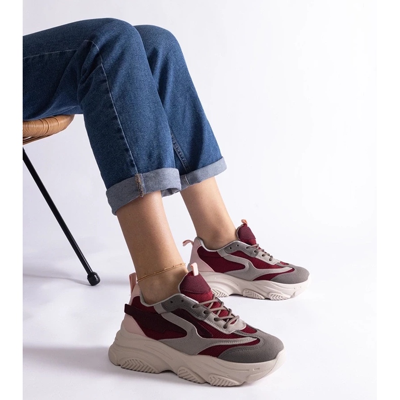 D/CEO Kaštanově hnědé a šedé dámské tenisky Milenka červené