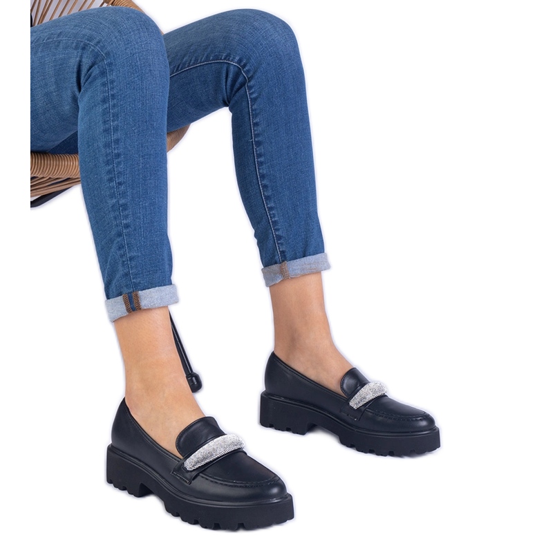 Black Women Mokasíny zdobené zirkony černá Black Women Mokasíny zdobené zirkony černá