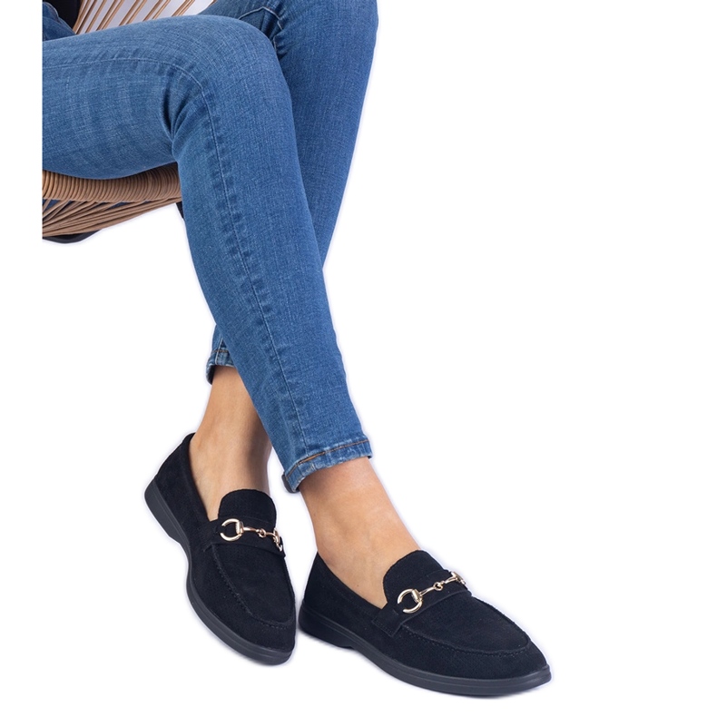 Černá otevřená práce ekozamzamowe mokasína se zlatou dekorací Černá otevřená práce ekozamzamowe mokasína se zlatou dekorací