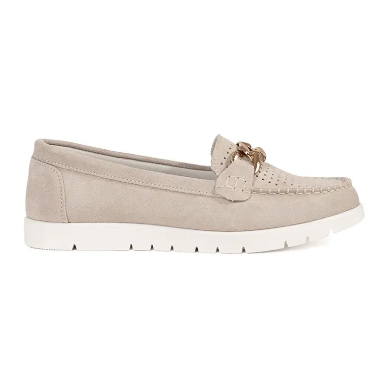 Goodin Béžové kožené mokasíny s řetězem na platformě béžový